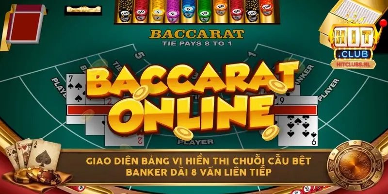 Giao diện bảng vị hiển thị chuỗi cầu bệt Banker dài 8 ván liên tiếp