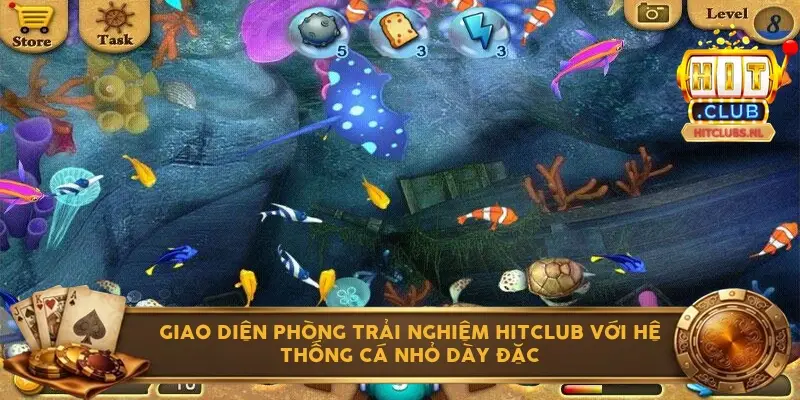 Giao diện phòng trải nghiệm Hitclub với hệ thống cá nhỏ dày đặc
